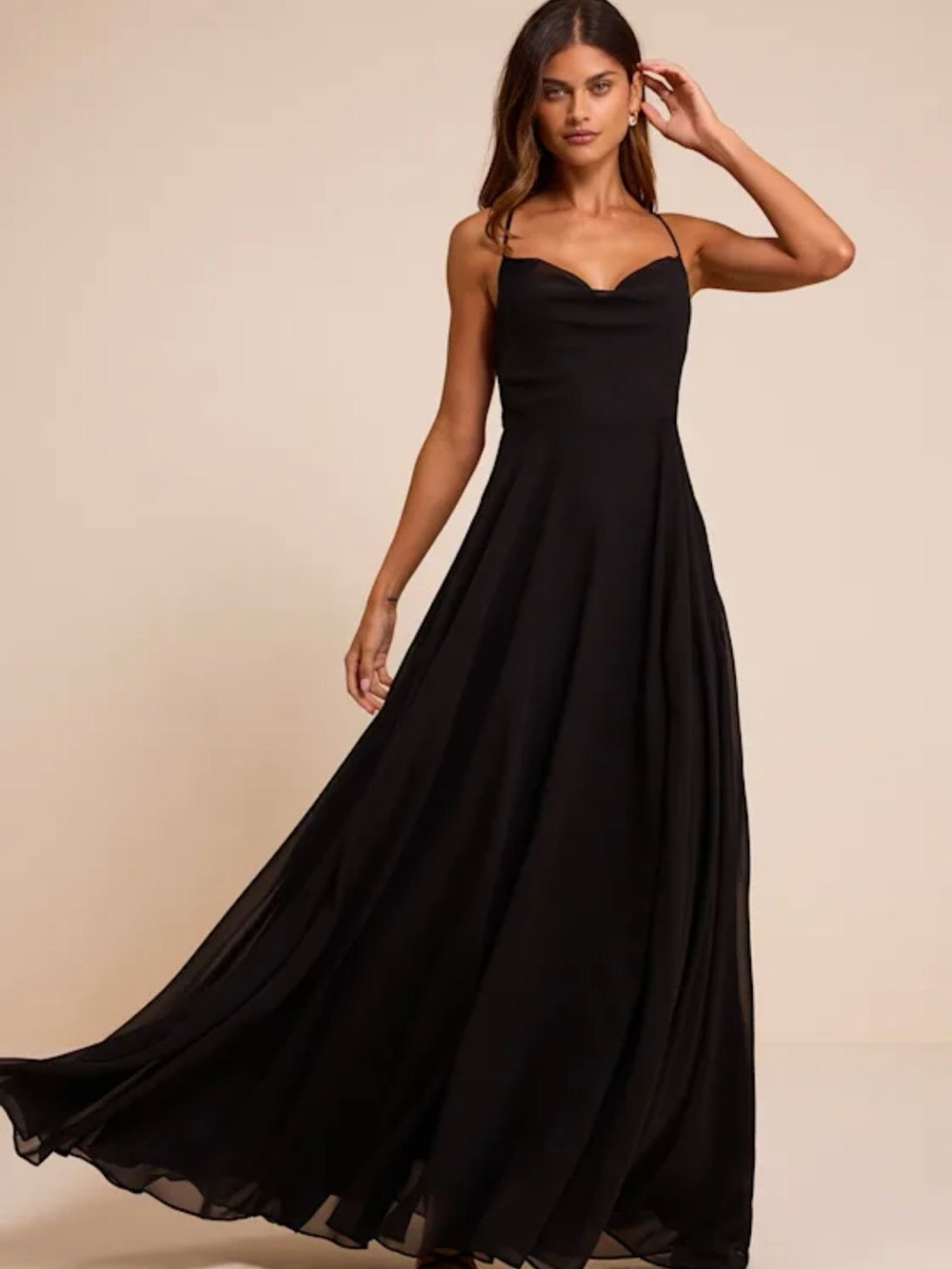 Lulus Romantically Speaking  Elegant Black Spaghetti-Strap Maxi Dress Sz L nwot